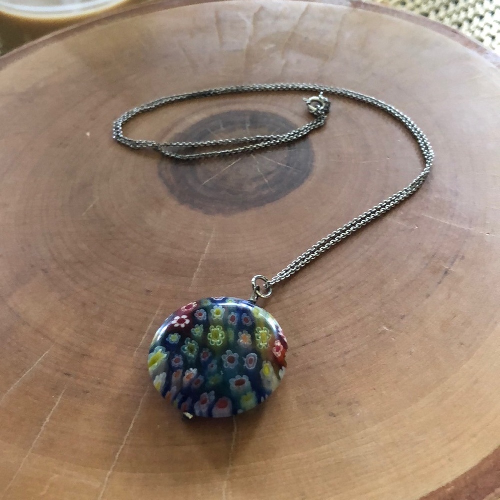 Stained glass necklace on silver chain